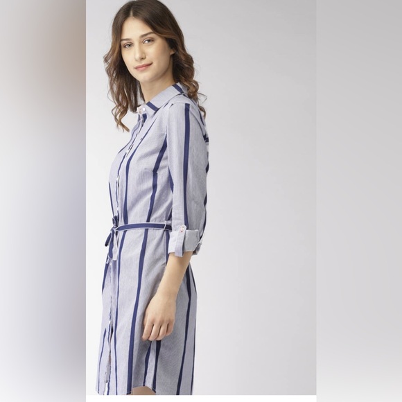 Tommy Hilfiger Women Blue & White Striped Shirt Dress - Picture 1 of 6